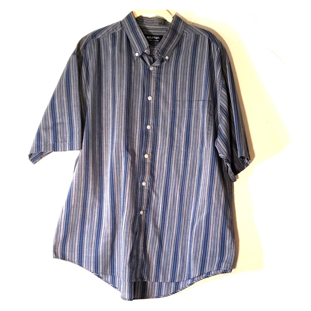 Blue and Gray stripe Puritan lg short sleeve shirt